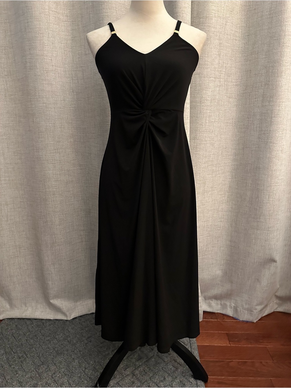 Michael Kors Black Twist-Front Midi Slip Dress